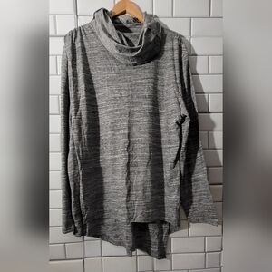 Foot Locker Ladies Oversized Gray Heather Athletic Top Turtleneck Faux Wrap Fron